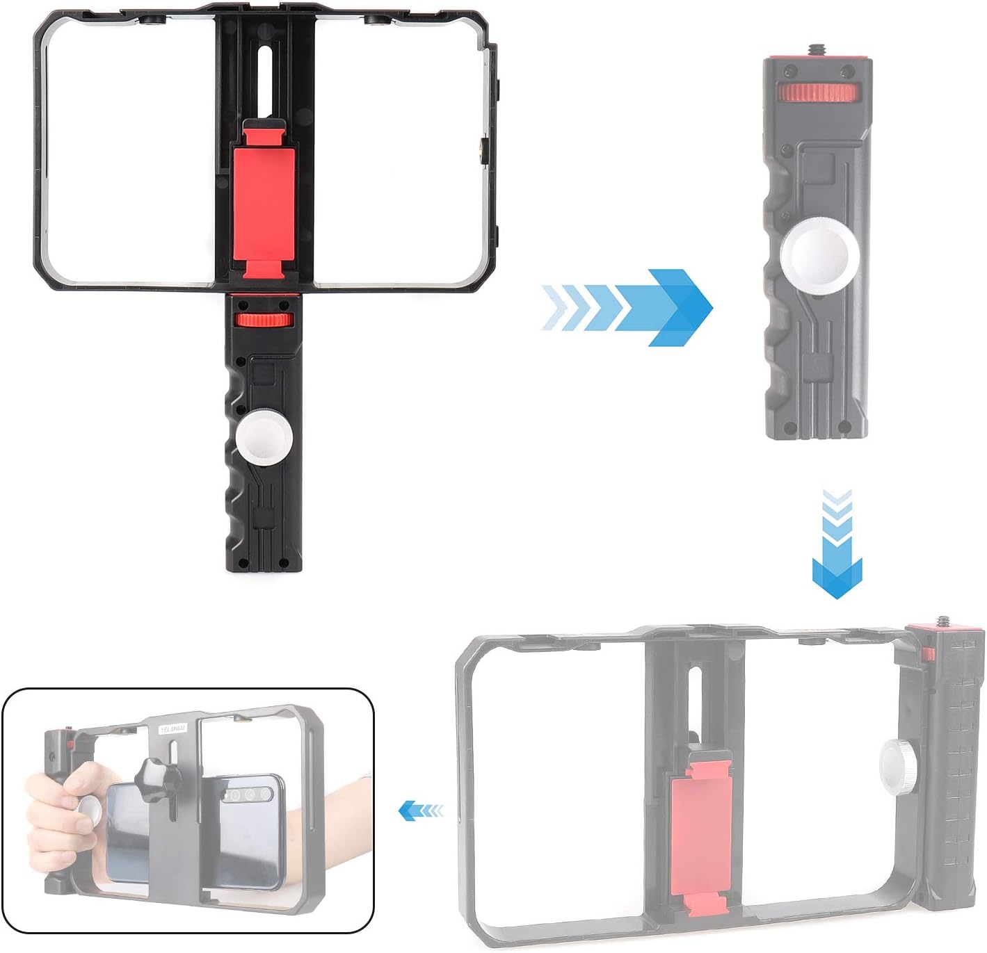 FocusFoto Pro Smartphone Video Rig Filmmaking Recording Vlogging Handheld Cage Handle Grip Stabilizer with Triple Cold Shoe Mount, fit for iPhone 12 Pro Max XS X 8 7 6 Plus OnePlus Samsung