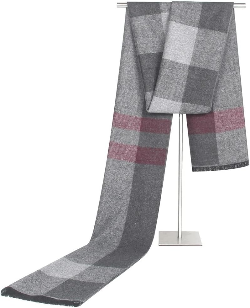 Imitation cashmere striped color block men's scarf, middle-aged and elderly leisure business