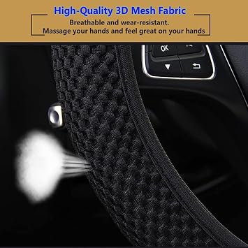 Voroly Breathable Mesh Anti-Slip Car Steering Wheel Cover No Fixed Inner fits for Truck,SUV,Cars 14"-15"