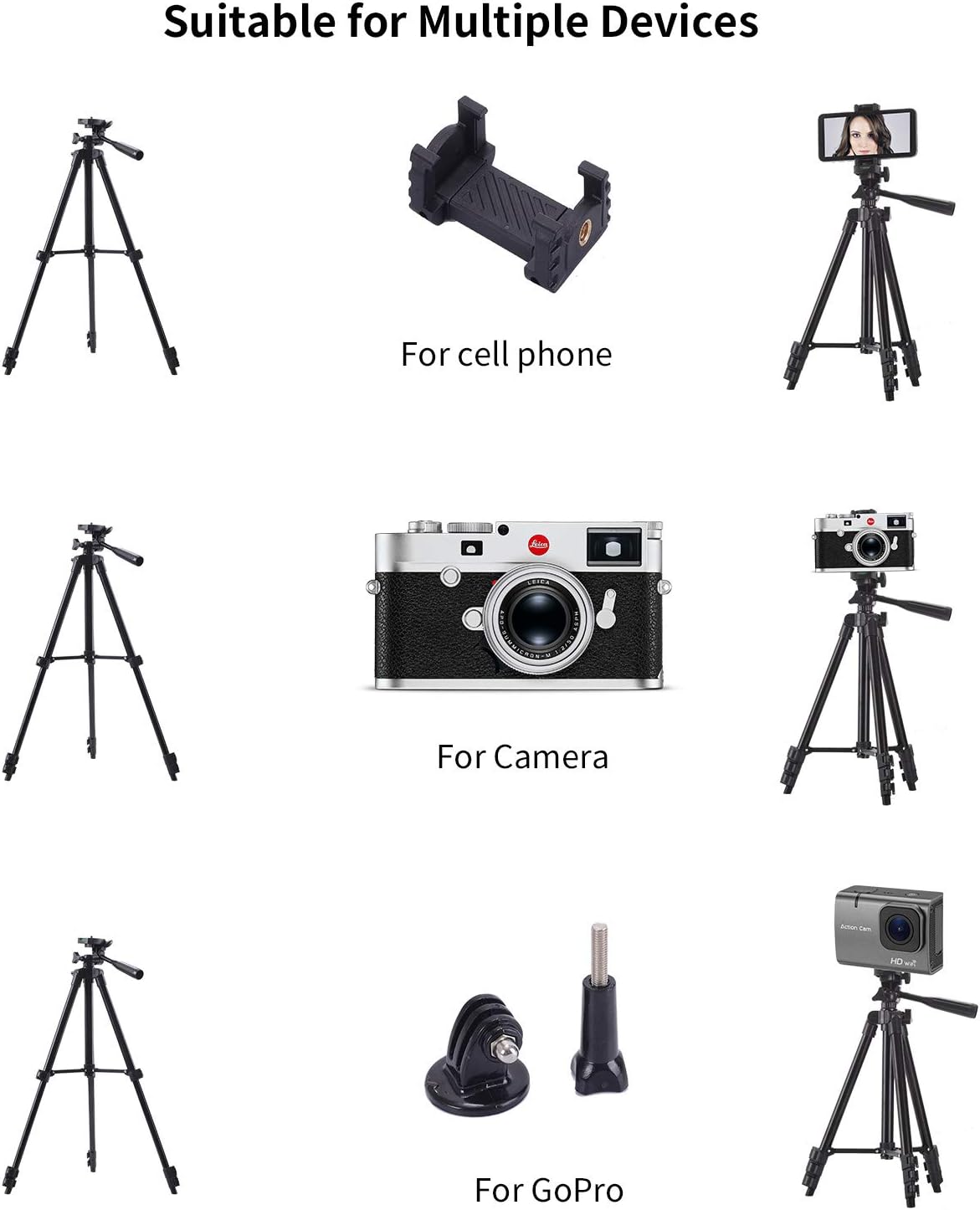 Universal Phone Tripod, 42” Extendable Adjustable Lightweight Tripod Stand with Carrying Bag, Holder Mount & Bluetooth Remote, Compatible with iPhone Xs/Xs Max/Xr/X/8/8 Plus/Samsung/Android Phone