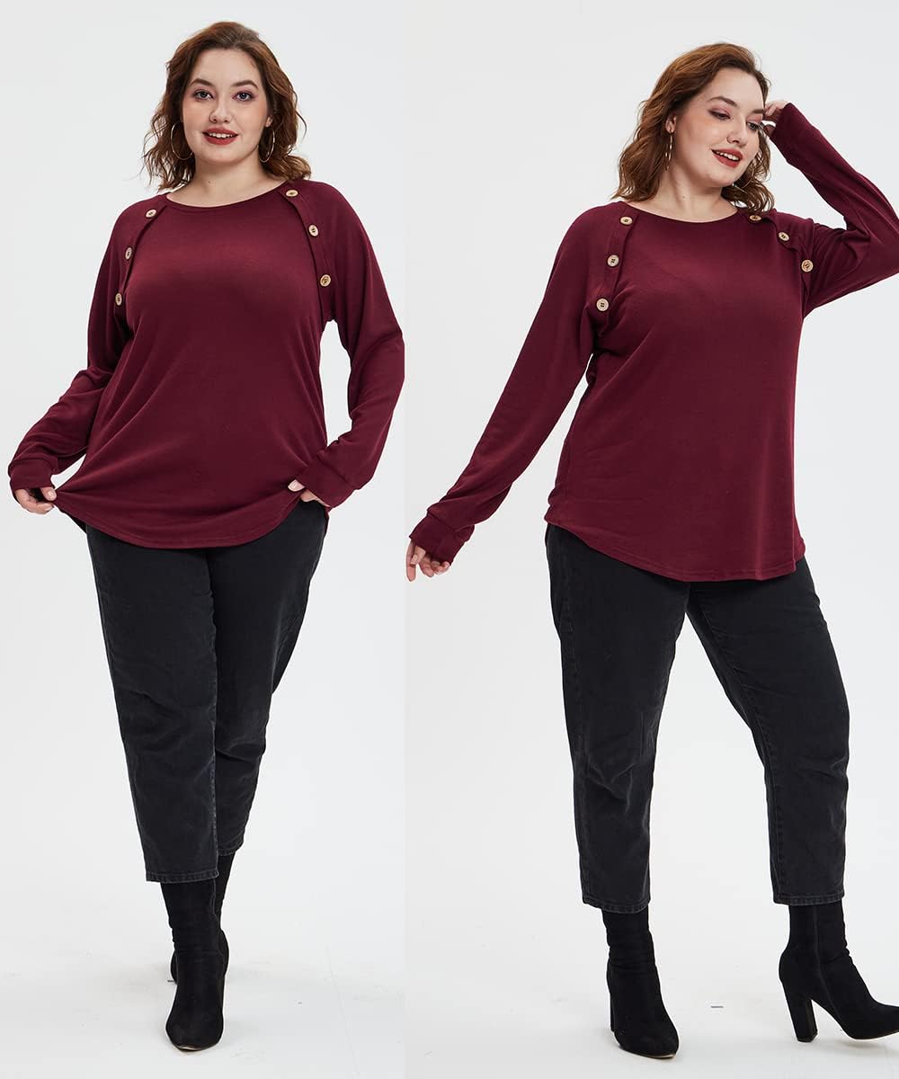 TIYOMI Plus Size Tops for Women Long Sleeve Shirts Crewneck Tunics Button Up Casual Loose Fit Tshirt XL-5XL 14W-28W - Image 4
