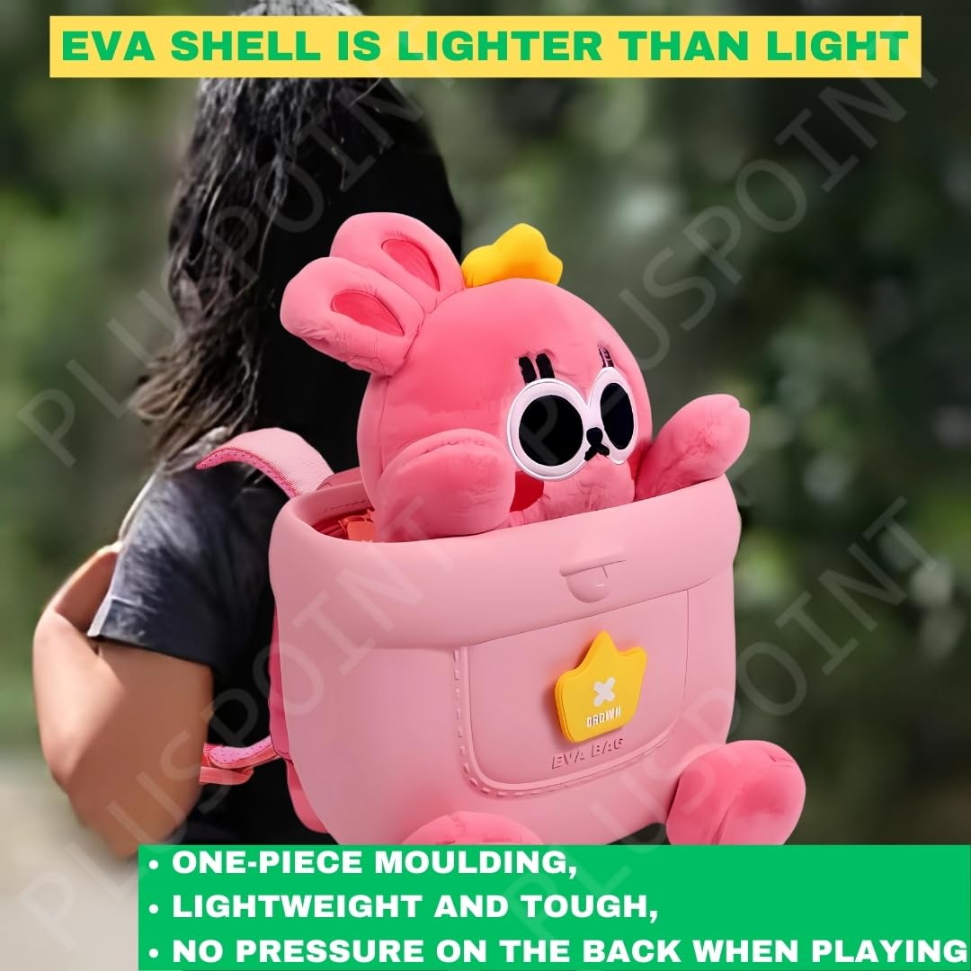 PLUSPOINT Cartoon Bunny Cool Eva Backpack for kids Toddlers baby Preschoolers Light weight With Plush Toy Cute Cartoon Bag Perfect for Kids Picnics and Daily Adventures Ideal for Boys and Girls 2