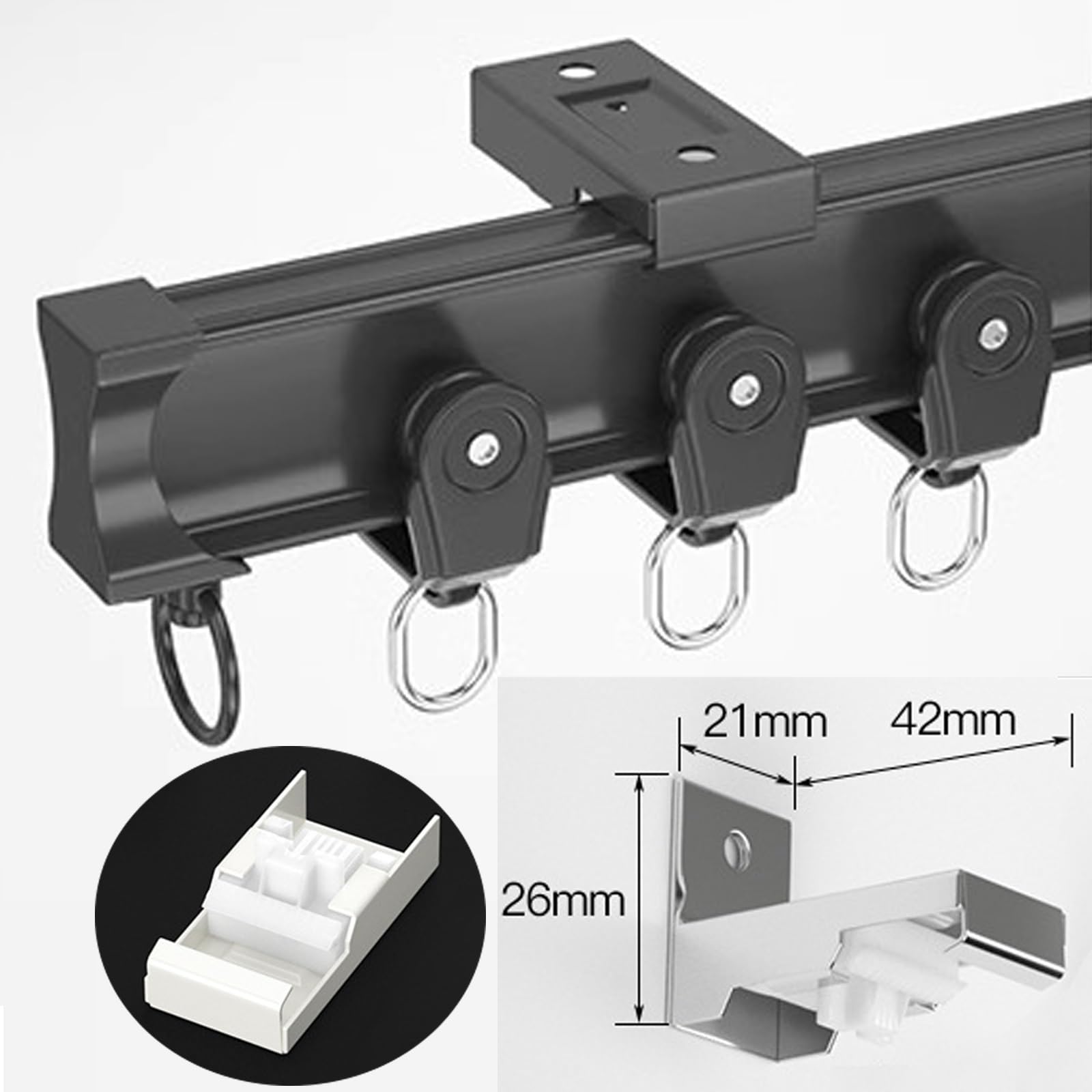 100Pcs White Plastic Curtain Track Rollers - Ceiling Slider Pulleys For Shower & Room Curtains