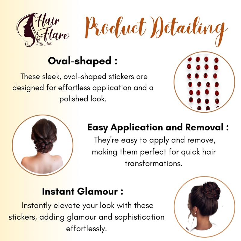 Image of Hair Flare Shimmering Oval Hair Stickers: Easy Stick-On Hair Accessories, 36 Pieces per Pack 2869 Maroon