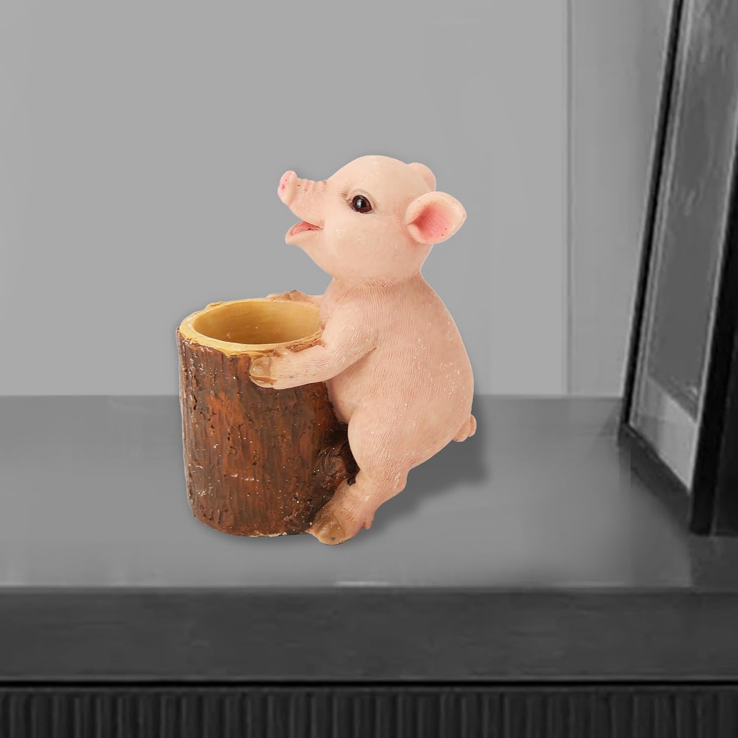 Pssopp Pig Shaped Pen Holder, Creative Shape Design Unbreakable Resin Material Cute and Vivid Mini Pig Figurine Pen Container for Home Office Desk