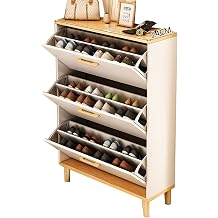 Shoe Cabinet for Entryway Slim Entryway Shoe Storage Cabinet Mueble para Zapatos Flip Down Shoe Rack Wood 3 Tier Shoe Organizer for Home and Apartment Size 80 * 121 * 2431 * 48 * 9in