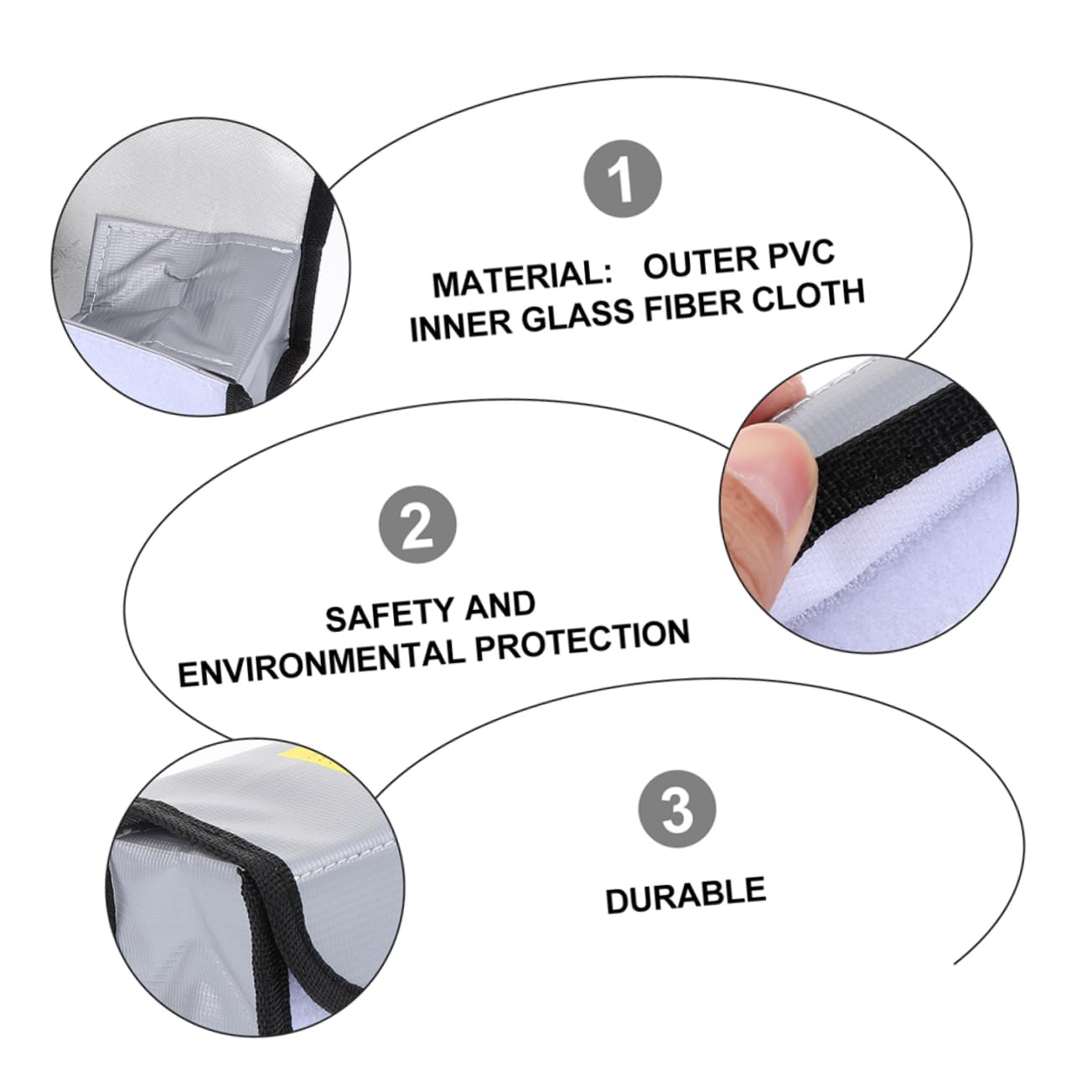 NUOBESTY 3 Set Borsa Antideflagrante Per Batteria Magazzinaggio Porta Della Batteria Cellula Borsa Batteria Ignifuga Sicurezza Silver Tessuto in Fibra Di 2 Pezzi*3