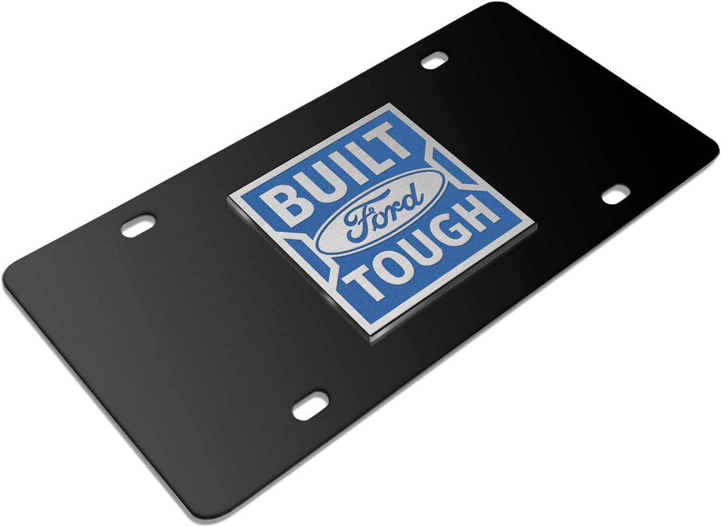 iPick Image for Ford Built Ford Tough in Blue 3D Logo Black Stainless Steel License Plate - Official Licensed