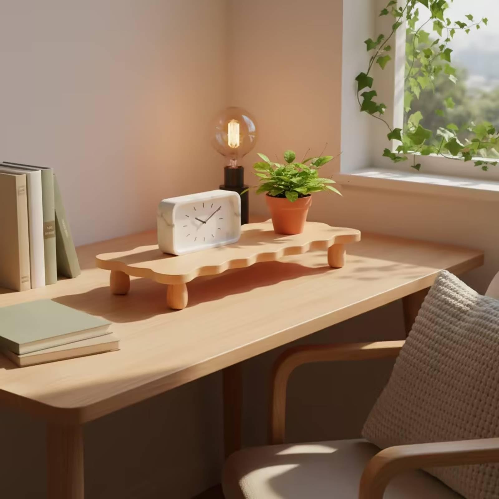 Rialzo da Scrivania a Forma di Linee Morbide Salvaspazio Supporto Ergonomico Arredo per Professionisti , 60 X 20 Cm