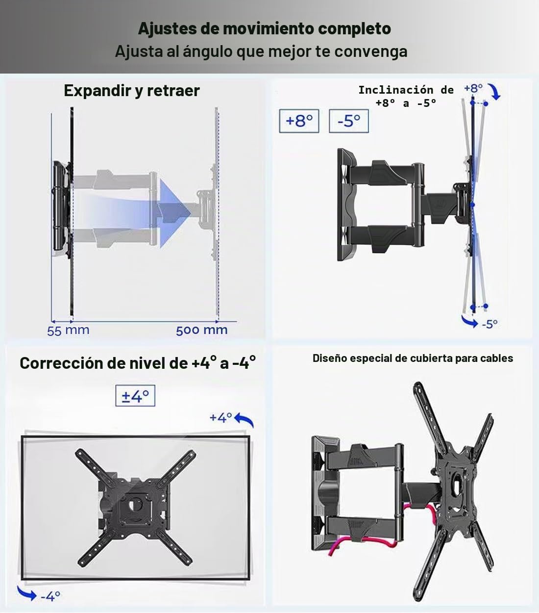 NB P4 - El soporte giratorio para pantallas y televisores de LCD, LED, Plasma 81-140 cm (32" - 55") y hasta 31.8 kg, ISO TUV GS