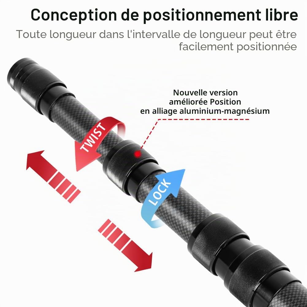 Lot de 2 Poteaux De Tente Télescopiques En Fibre De Carbone - 1.7m/2.1m/2.4m/2.7m/3m - Réglables - En Fibre De Carbone - Ultra Légers Et Ultra Solides - Pour Le Camping Tente, Taps ou voile d'ombrage
