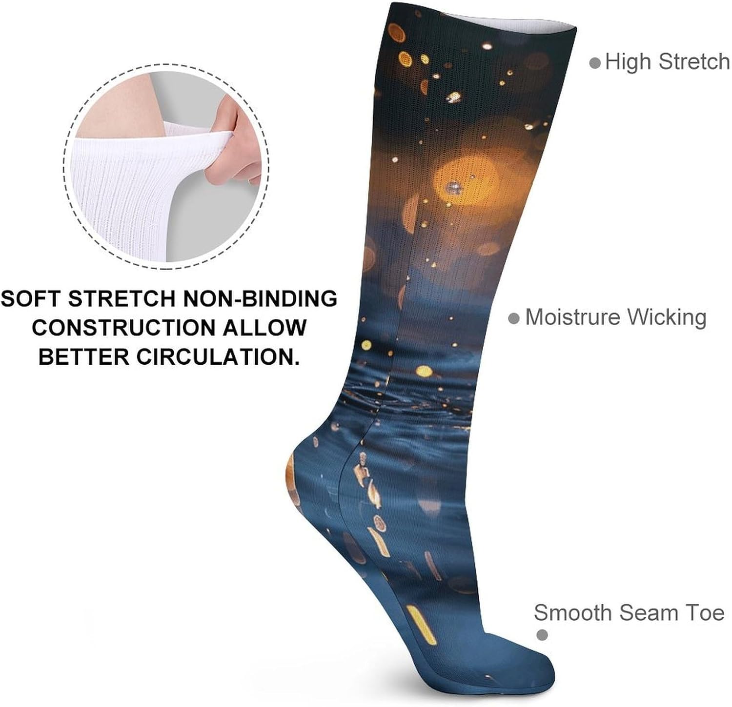 5 Pairs Knee High Socks Glowing Raindrop Long Tube Boot Seamless Toe