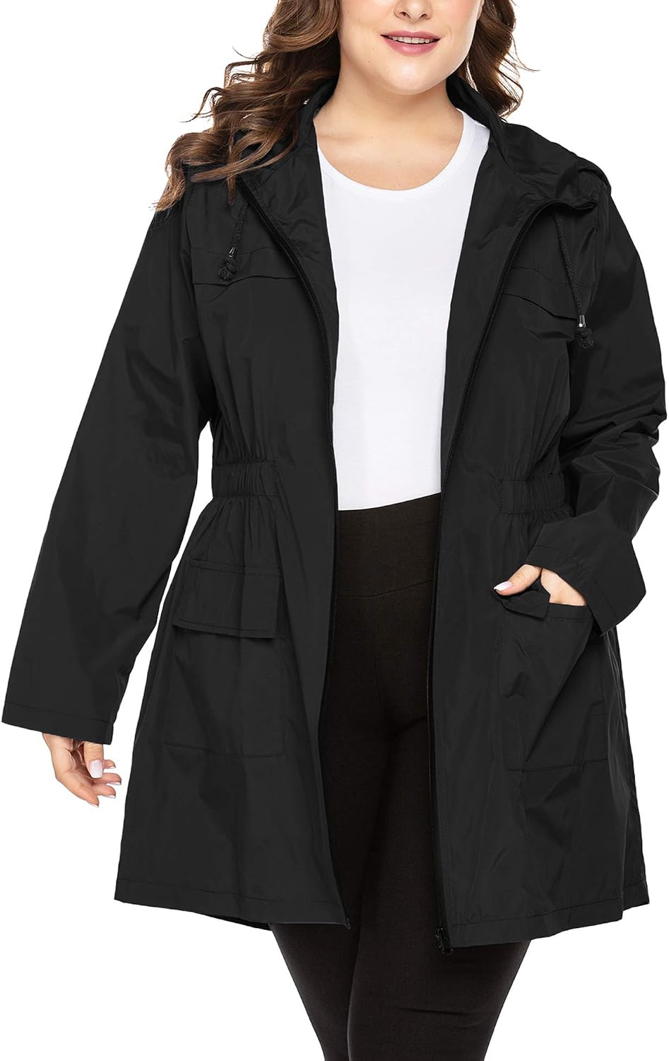 IN'VOLAND Womens Plus Size Raincoats Long Rain Jacket Lightweight Hooded Waterproof Outdoor Windbreaker