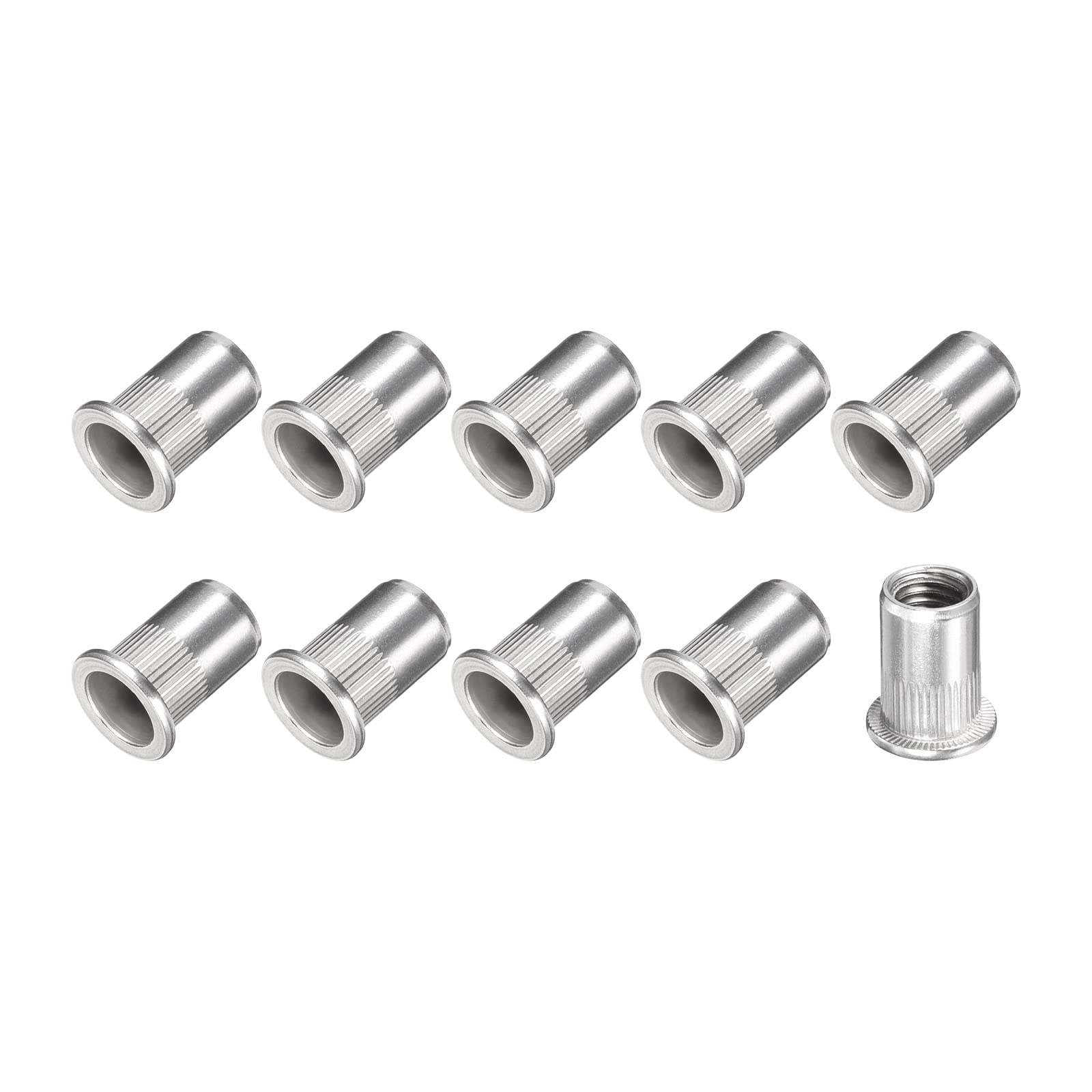 METALLIXITY Rivet Nuts (M10) 10Pcs, 304 Stainless Steel Knurled Threaded Insert Nuts - for Furniture Mechanical Fasteners, Silver Tone