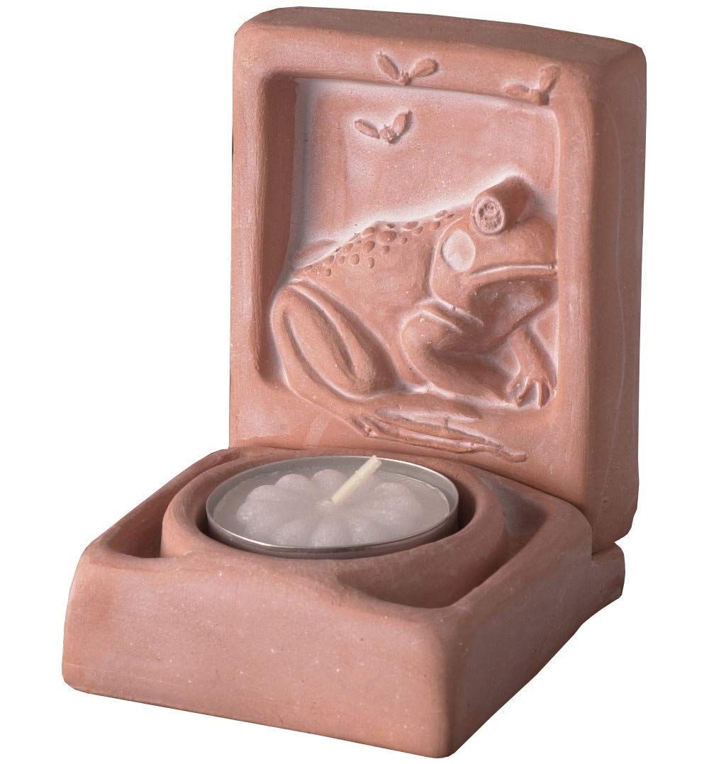 JBK Pottery Ceramic Tea Light Candle Holders (1, Frog Flies Terracotta)