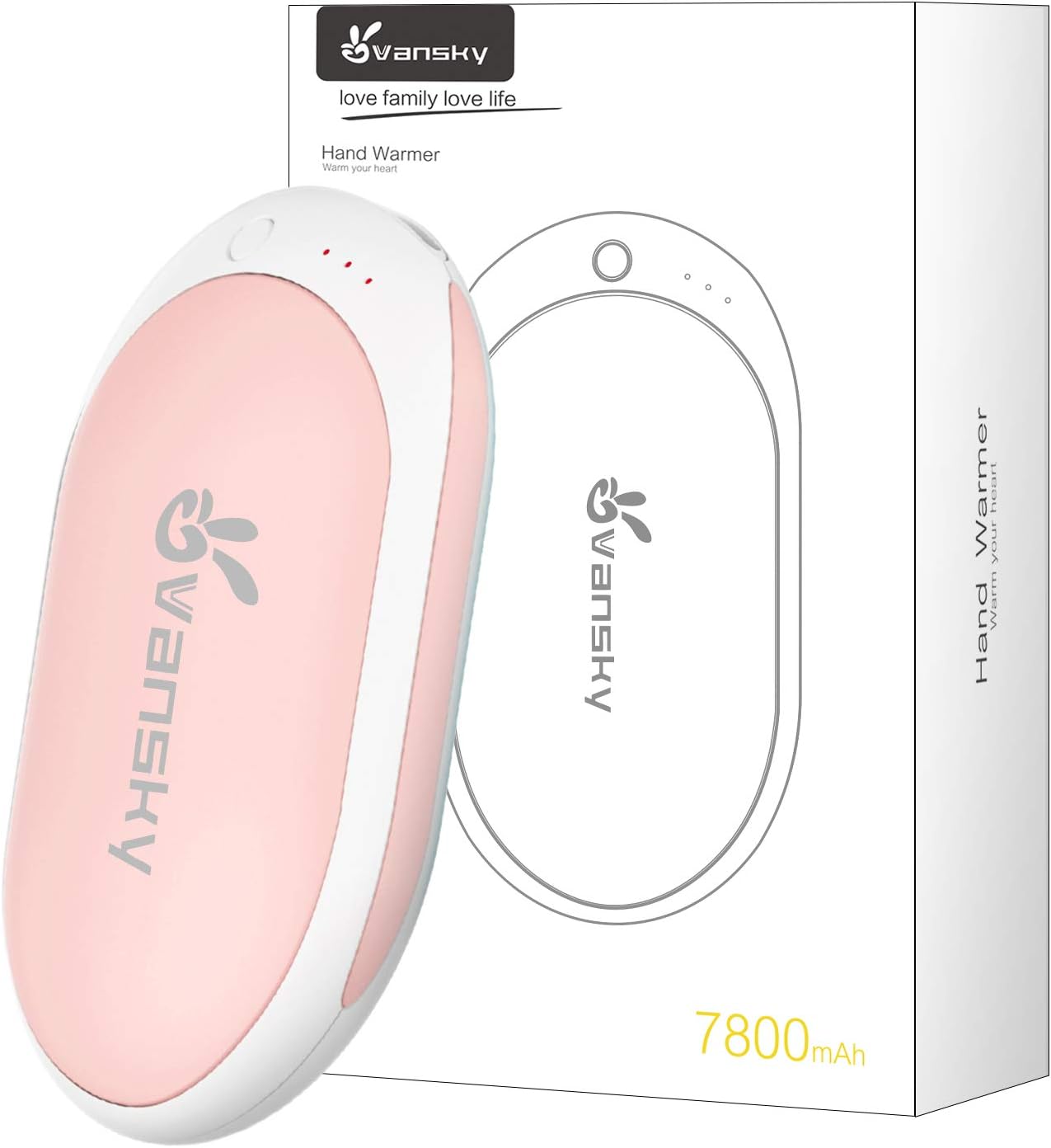 Vansky Hand Warmers, 7800mAh Rechargeable Power Bank and Double-Sided Heating Pocket Hand Warmer for Skiing, Climbing, Hiking and Winter Gift