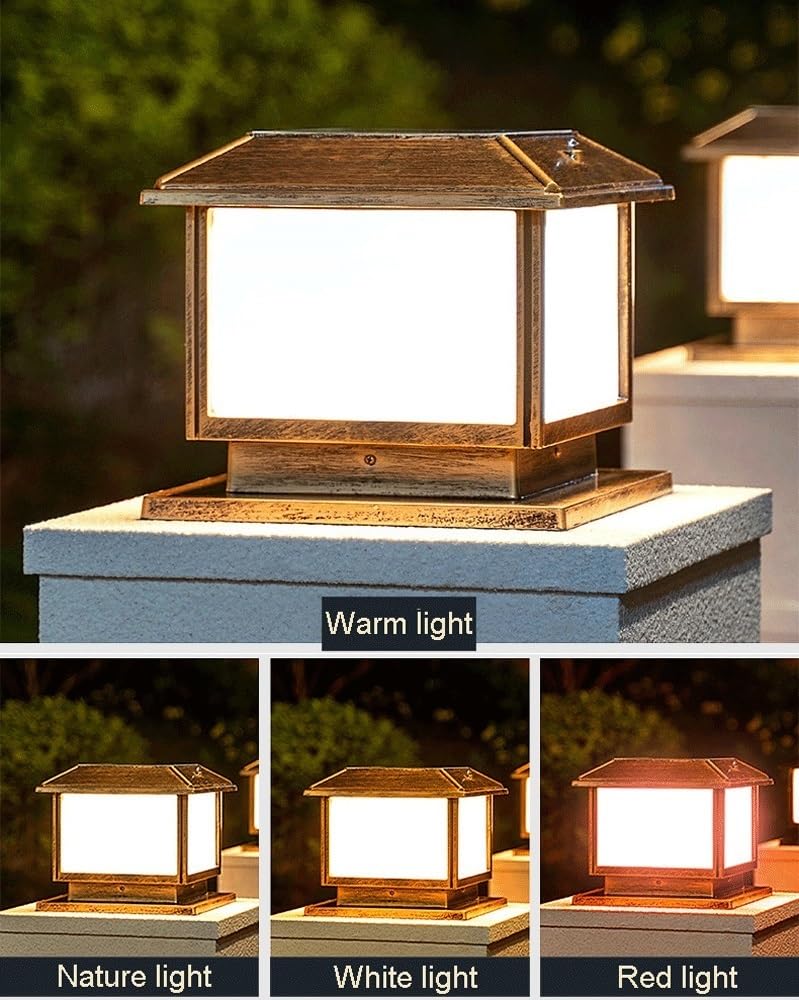 Nowoczesne lampy solarne na słupki, odporne na deszcz, oświetlenie na słupki ogrodzeniowe z akrylowym kloszem, do ogrodu i na patio(Brass,X-Large)