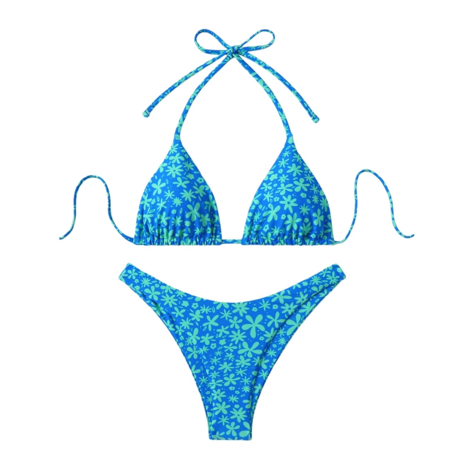 Bikini Mujer Mujeres Floral Impresión Triángulo Set Encaje Dos Piezas Traje De Baño-Rose Red-l