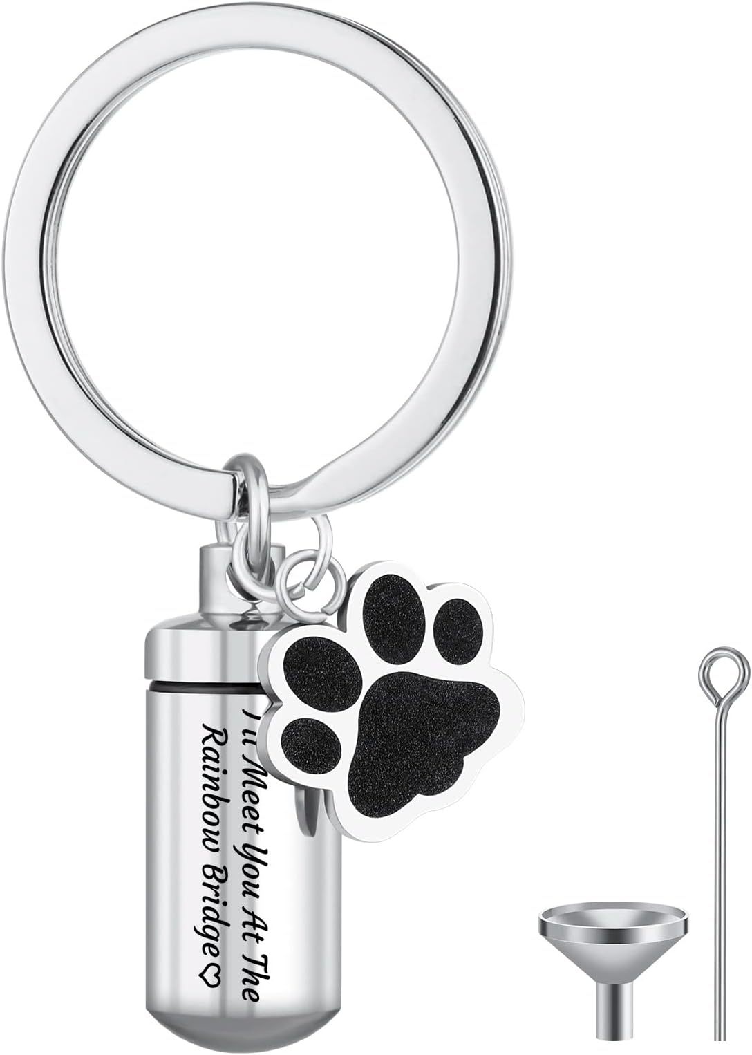 CanghaiStainless Steel Dog Paw Cremation Urn Keyring, Memorial Ashes Keepsake Keychain, Pet Charms Locket Pendant Cremation Jewellery for Ashes(I'll Meet You)
