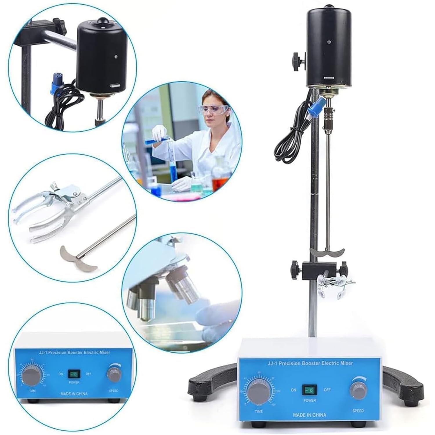 Agitador eléctrico con velocidad ajustable y temporizador, para laboratorio, químico, farmacéutico, mezcla de alimentos