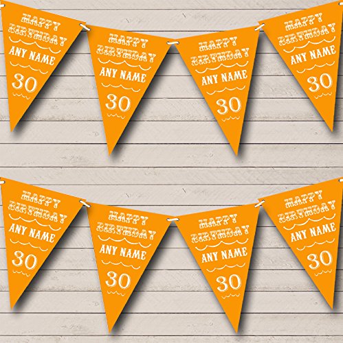 Vintage Text Any Age Birthday Orange Personalised Birthday Bunting Party Banner Decoration Garland
