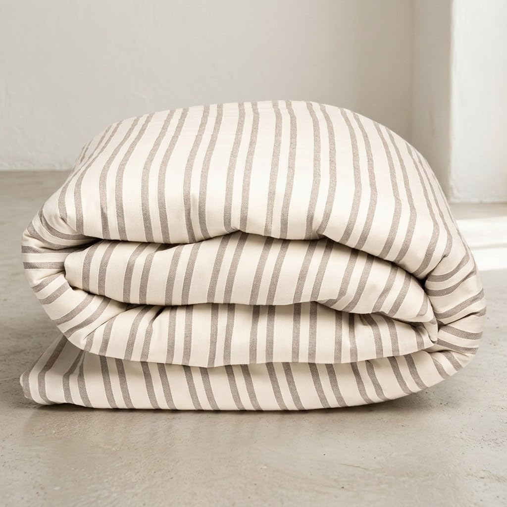 GAMUSI Funda nórdica Cama 180 cm - Funda edredón 240x260 cm, Rayas, Relieve, Color Taupe