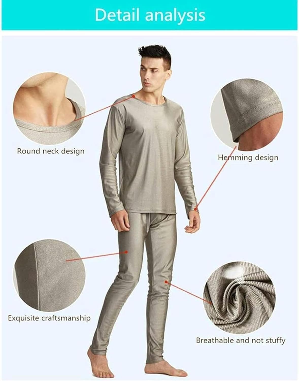 TIST Home Leisurewear Shielding Radiation Electromagnetic Radiation Protection Silver Fibre Long Underwear Electromagnetic Field Shielding(XX-Large)