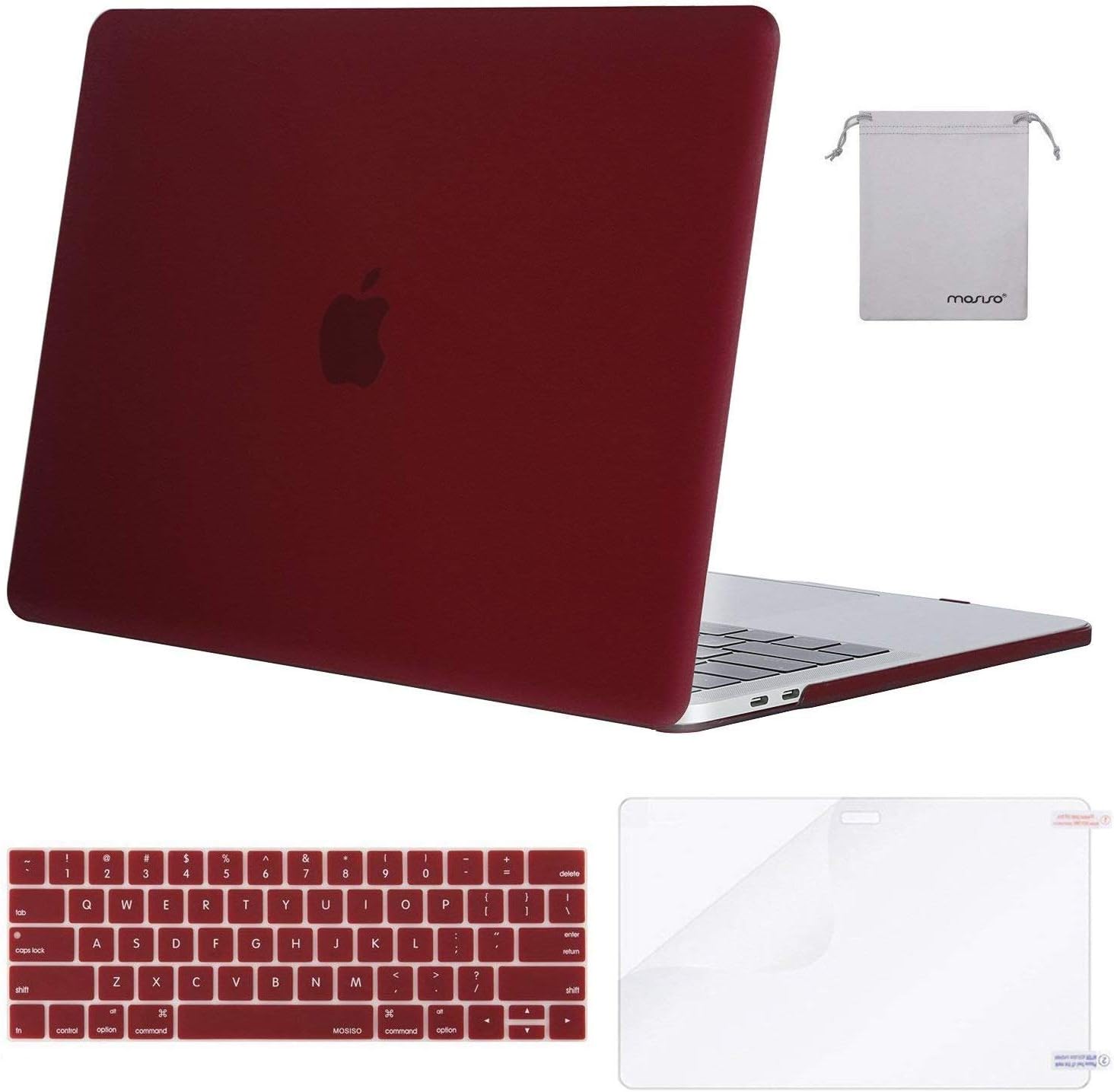 MOSISO Plastic Hard Shell & Keyboard Cover & Screen Protector & Storage Bag Compatible with MacBook Pro 15 Inch, Pure Red