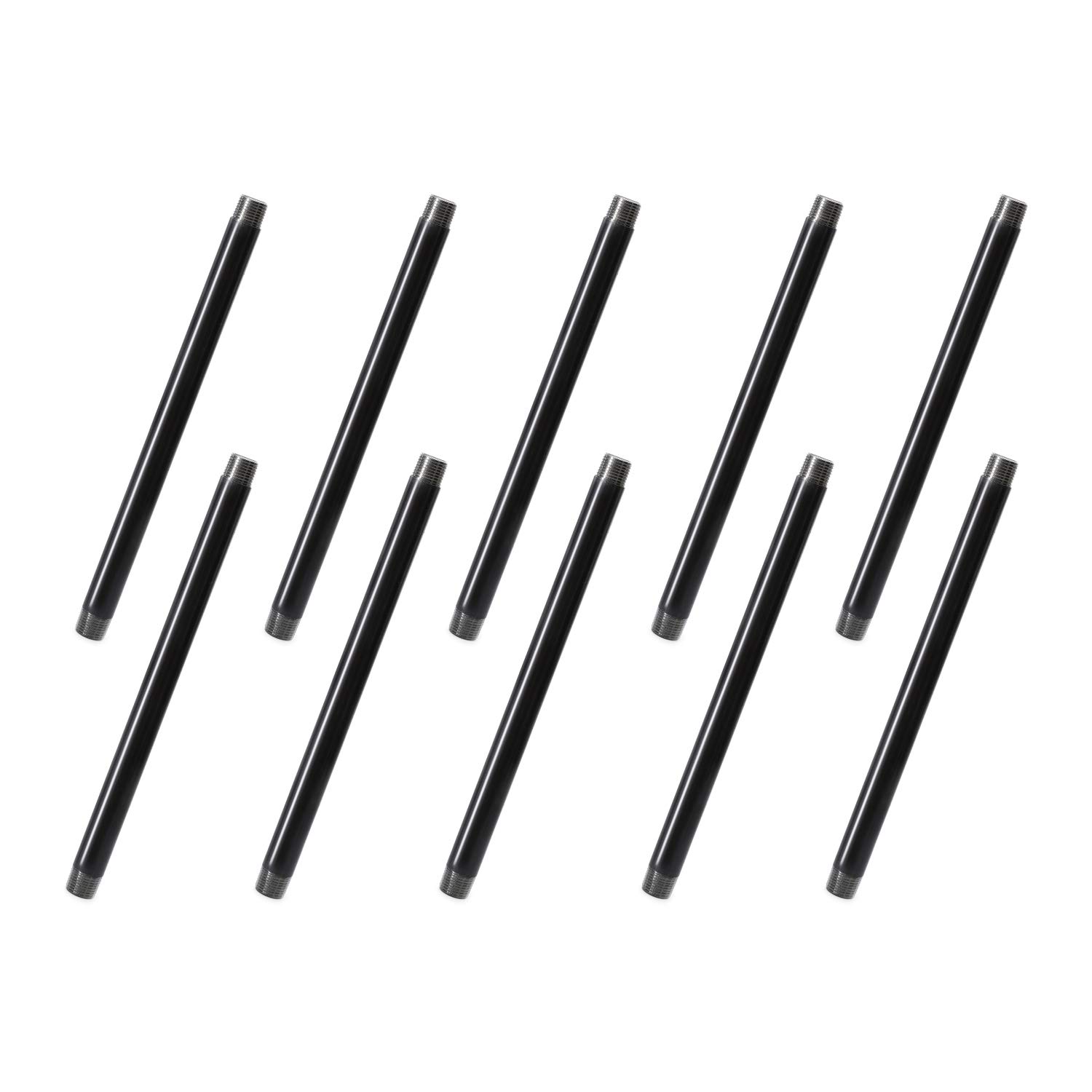 1/2"x12" Industrial Pipe, Home TZH 10 Pack Iron Pipe, Heavy Duty Pre-Cut Steel Pipe, Threaded Metal Pipe Nipple for Industrial Vintage Style DIY Project/Furniture/Shelving Decoration (1/2"x12", Grey)