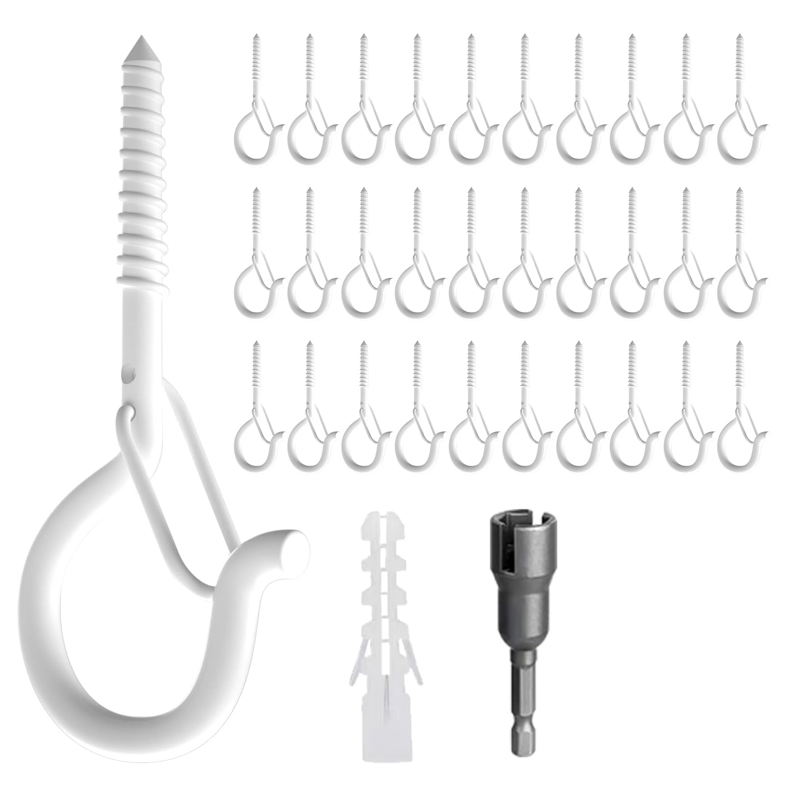 KUKUJIWA 30PCS Q-Hanger Screw in Hooks,Hanging Outdoor String Lights,Ceiling Hook Screw Christmas Rope Light Clips
