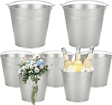 YOUNTHYE 6PCS 6Inch Galvanized Buckets with Handles - Small Metal Flower Pot Planters for Home Decor, Wedding Decorations