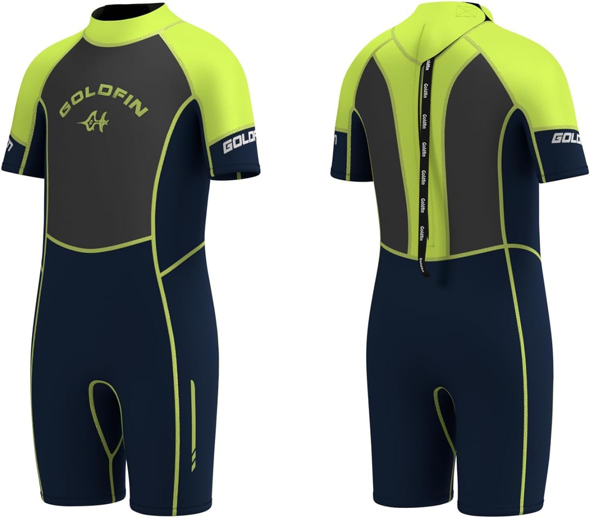 Goldfin Kids Wetsuit, 3mm Shorty Wetsuits for Boys Girls Neoprene Wet Suits Keep Warm in Cold Water Surfing Swimming Snorkeling Diving