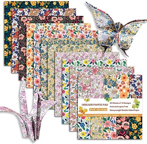 Origami Paper 6x6 Dobule Sided 50 Sheets 10 Colors origami kit Japanese Chiyo Square Craft Kits Easy Fold Arts Crafts DIY Handwork Beginner Floral