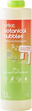 SPIKE Innobaby Botanical Bubble Refill for Sensitive Skin - Mess Free Non Sticky - 1 Liter 33.8 fl.oz. for Bubble Gun & Machine - Ready to Use - Non Sticky - Non Toxic