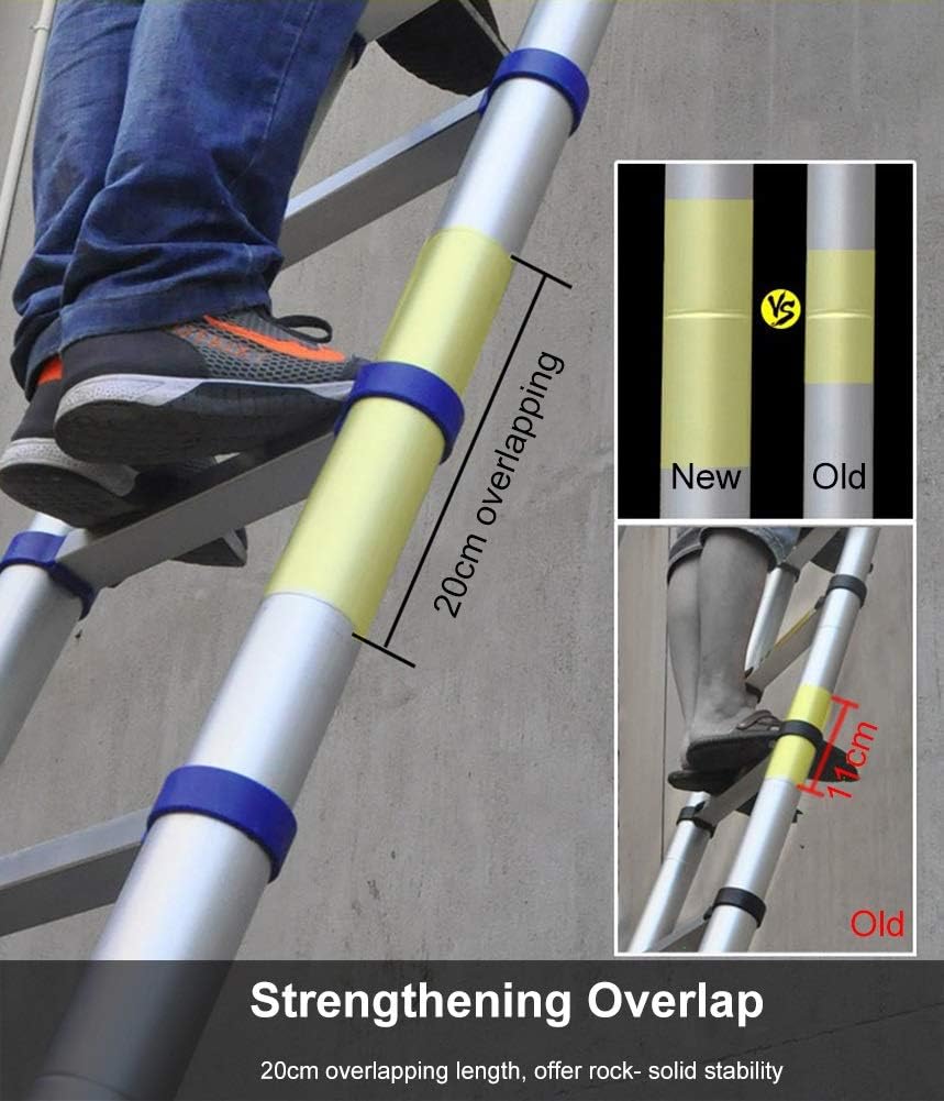 Telescopic Extension Ladder 23ft/7m - Heavy Duty Portable Multi-Purpose Step Ladder with Removable Hooks for Roof Loft and Patio - 150kg Capacity