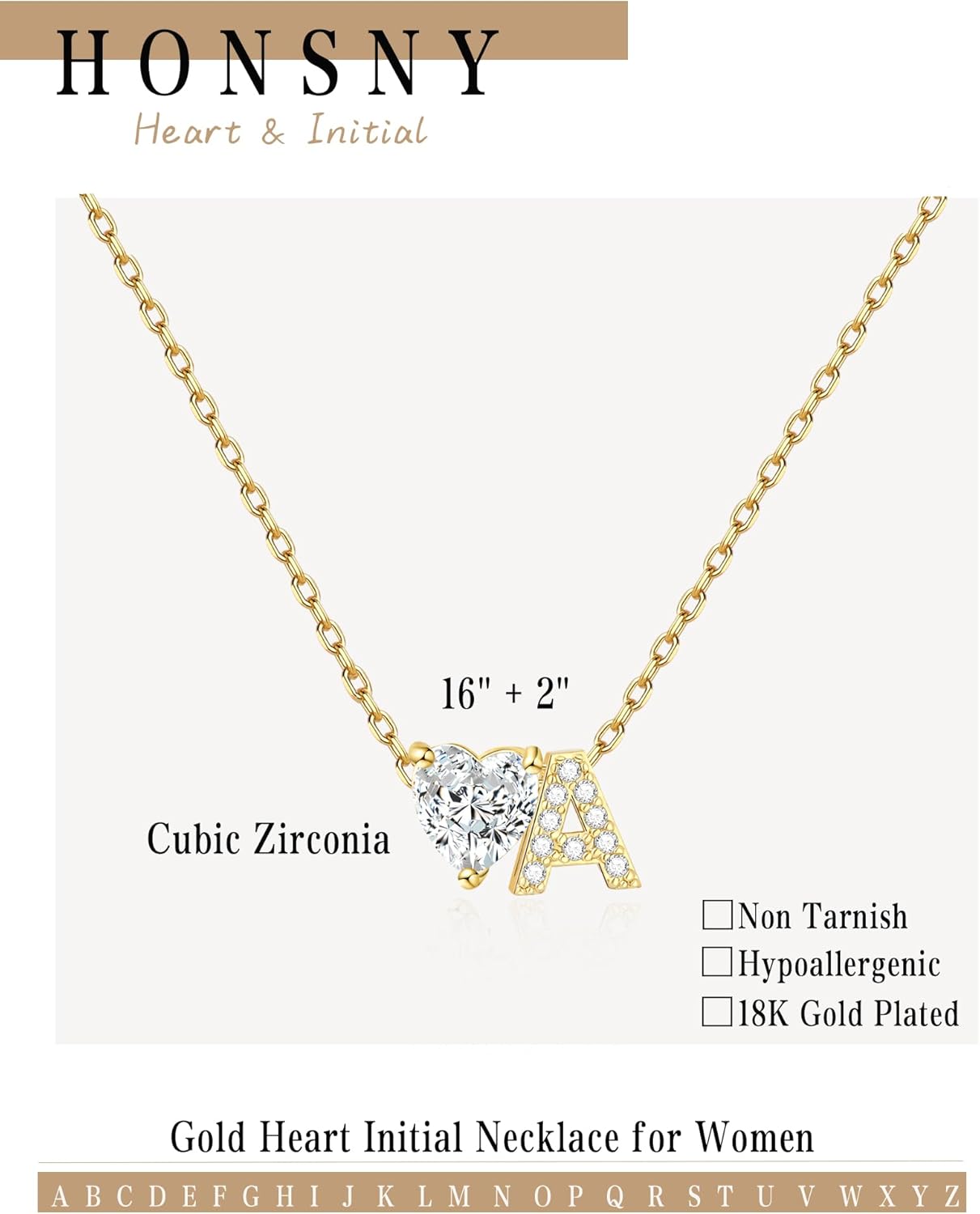 Honsny Gold Heart Initial Necklaces for Women 18K Gold Plated Letter A-Z Necklace Dainty Cute CZ Heart Initial Necklace Personalized Gold Jewelry Birthday Gifts for Women Trendy - Image 5