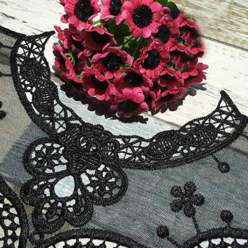 Acxico 1Pcs Diy Lace Embroidered Flower Neckline Collar Trim Polyester Black Fabric Flower Lace Clothes Sewing Applique Patch #TOP2