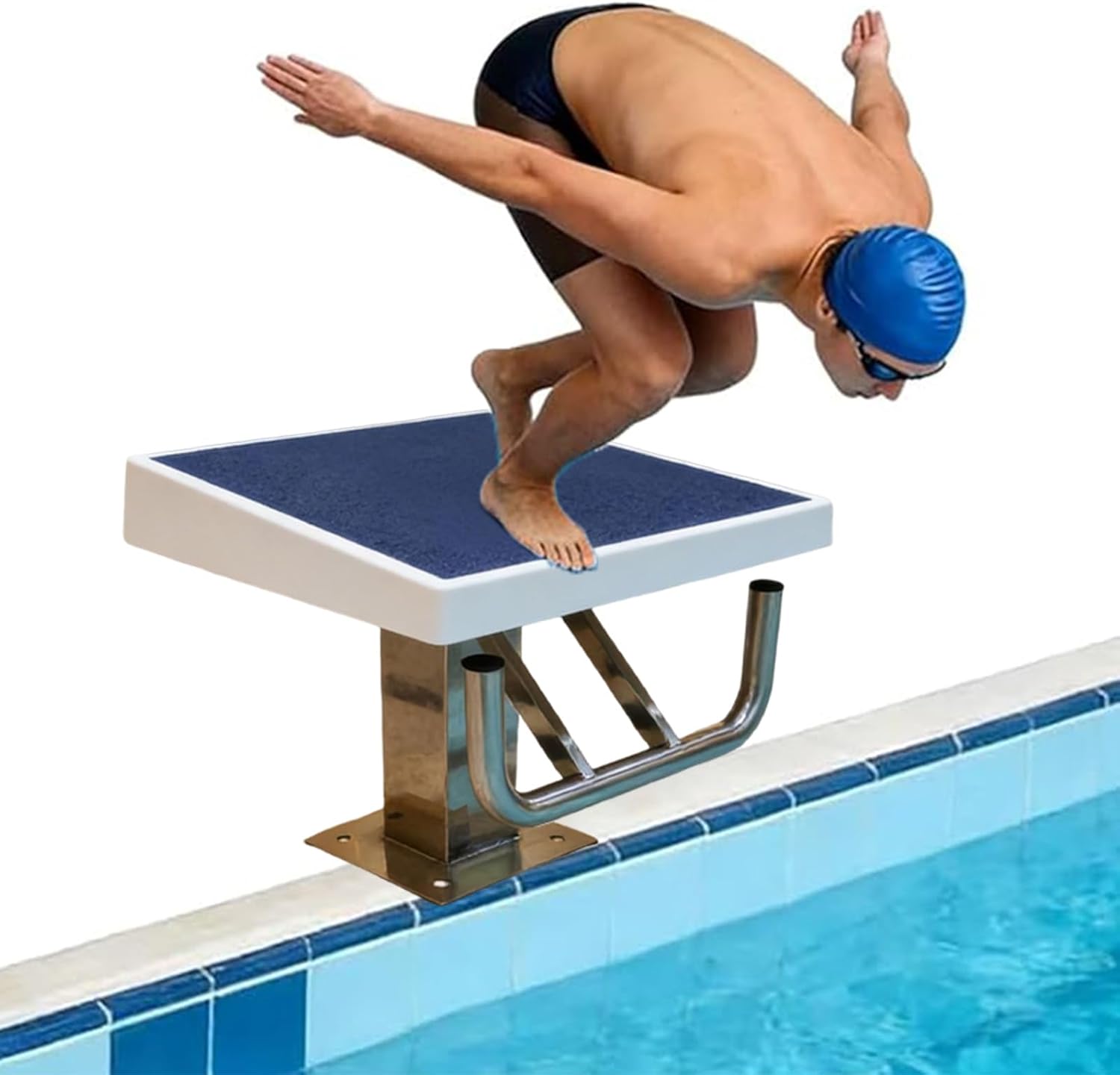 Pool Diving Platform with Stainless Steel Base, Heavy Duty Swimming Pool Diving Board with Non-Slip Strips, for Home Pools and Competition B
