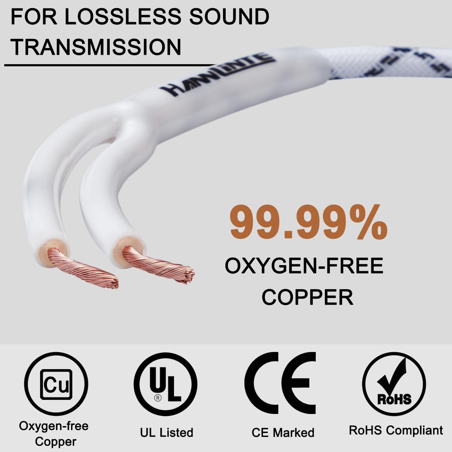 12AWG Speaker Cable (10 Feet), 1 Pack Premium Heavy Duty Braided Speaker Wire with Dual Gold Plated Banana Plug in-Wall CL2 Rated, Oxygen-Free Copper (White) - Image 3