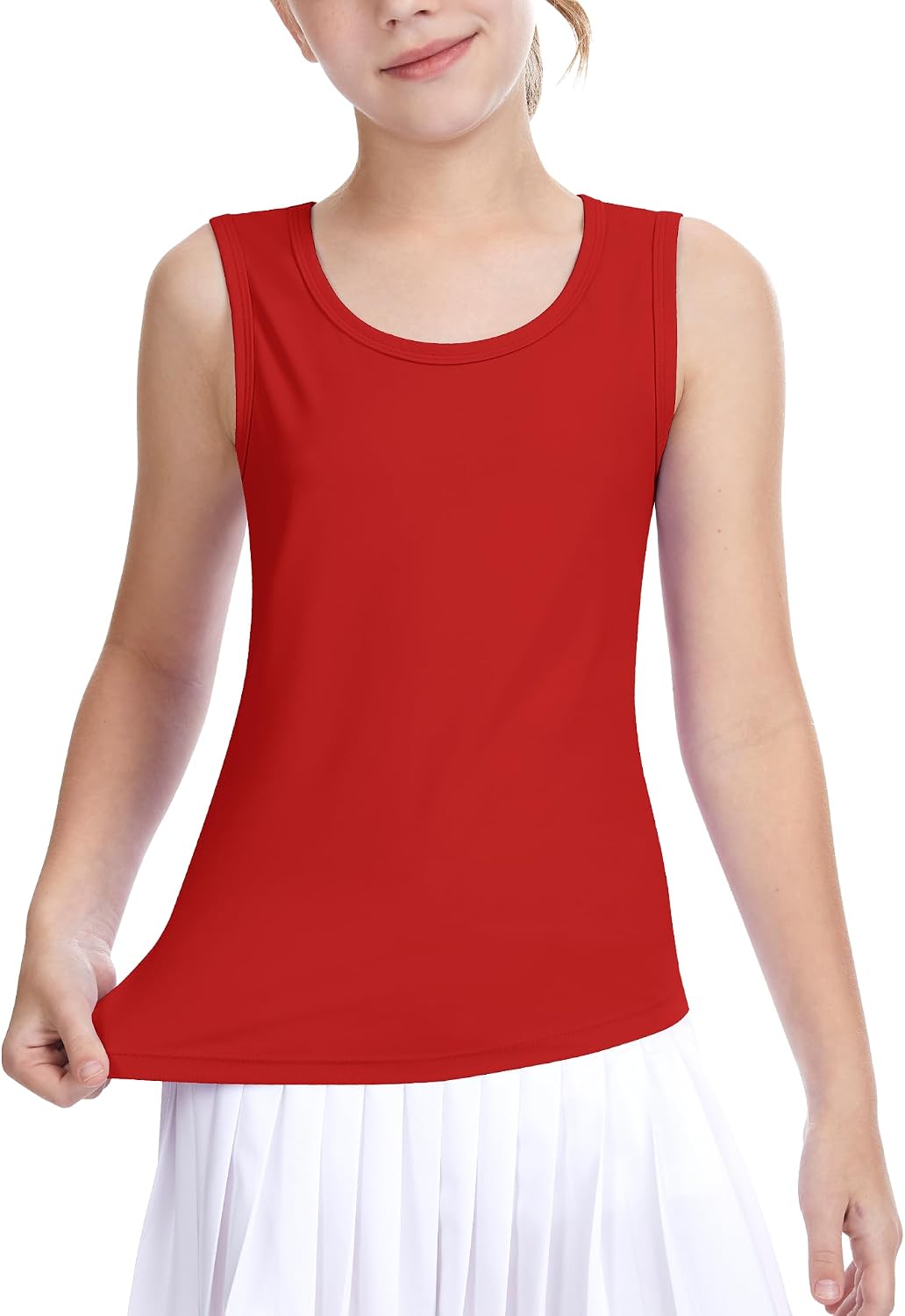 QooNoo Girls Tank Tops Kids Sleeveless Undershirts Round Neck Quick Dry Athletic Dance Top Casual Workout Tops 5-12 Years