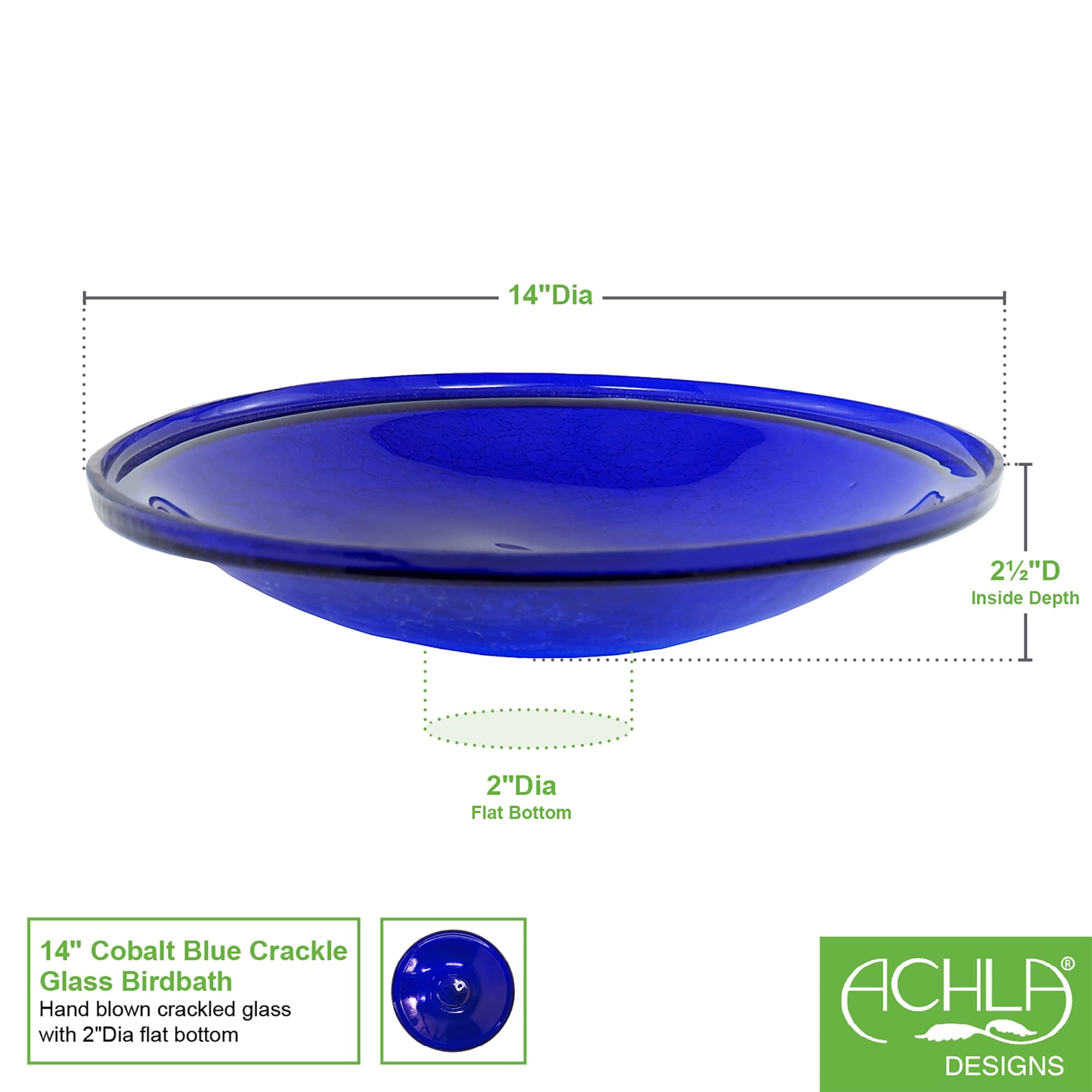 Achla Designs 201-3020 - Ciotola in Vetro craquelé con paletto, 30,5 cm, Colore: Blu Cobalto
