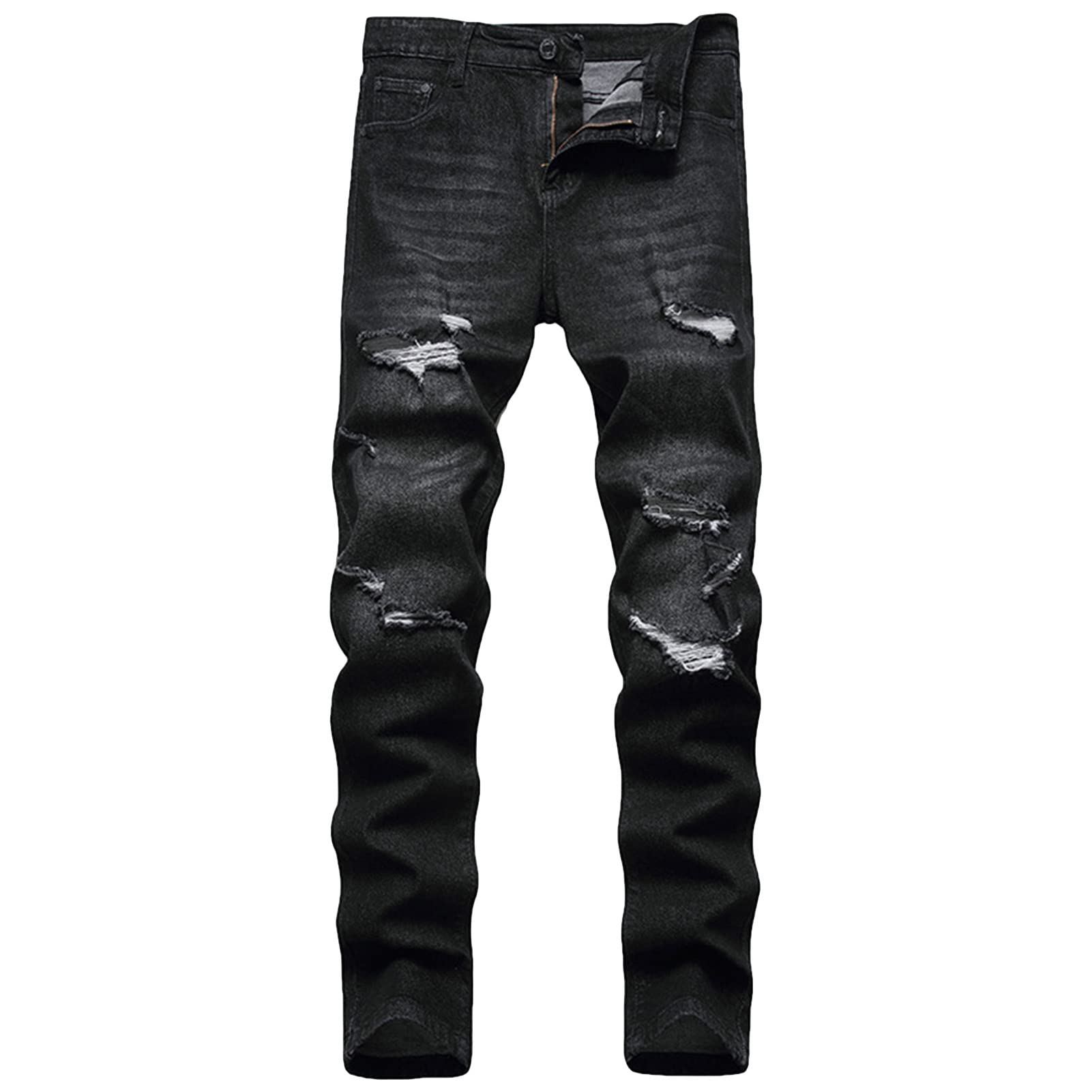 Maiyifu-GJ Ripped Slim Fit Jeans for Men Distressed Destroyed Straight Leg Denim Pants Retro Hip Hop Washed Jean Trousers (Black,40)