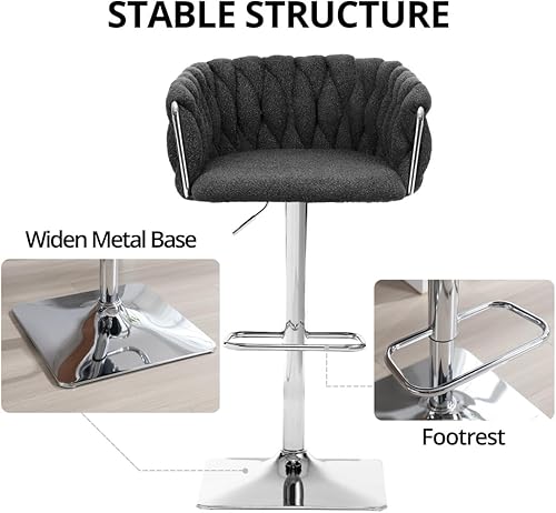 Miniatura 5 de LLS Juego de 2 taburetes de bar negros, taburetes de bar giratorios con respaldo y base de metal amplia, sillas de isla de altura ajustable,