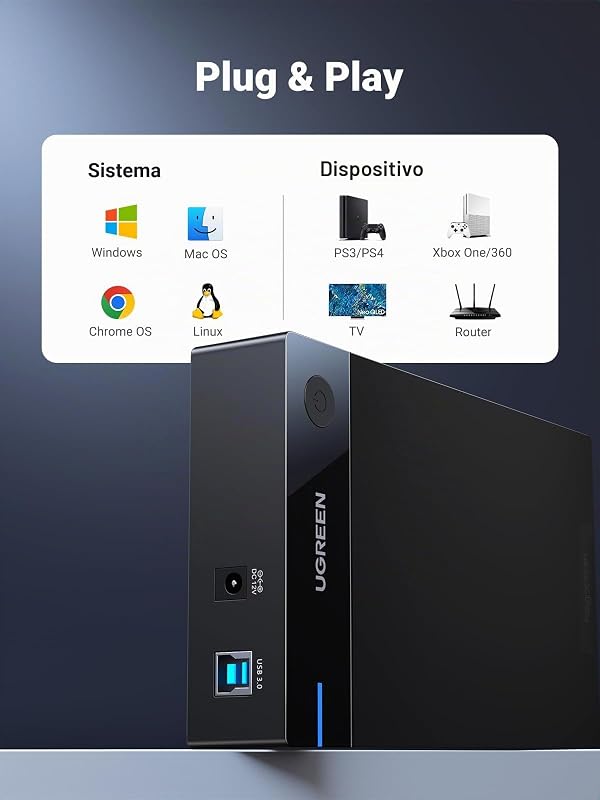 Carcasă externă UGREEN pentru hard disk de 3,5 inchi, 20TB, USB 3.0, UASP, 5Gbps, pentru unități HDD și SSD SATA I II III, cu sursă de alimentare, pentru WD, Toshiba, Seagate