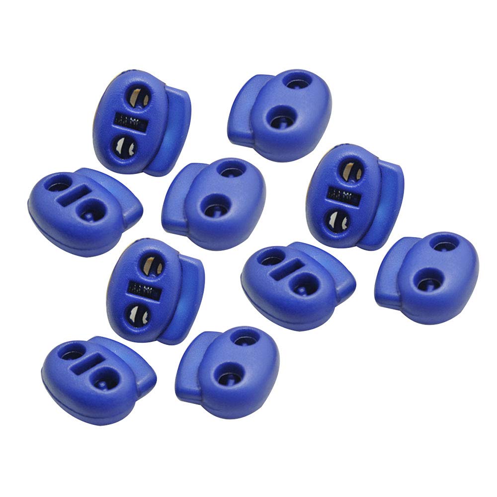 10 Pcs Double Holes Cordlocks, Plastic Cord Locks Spring Stopper Double Hole Toggle Fastener Stopper Rope End for Drawstrings Clothing, Shoelaces, Bags, Tie-Downs(Royal blue)