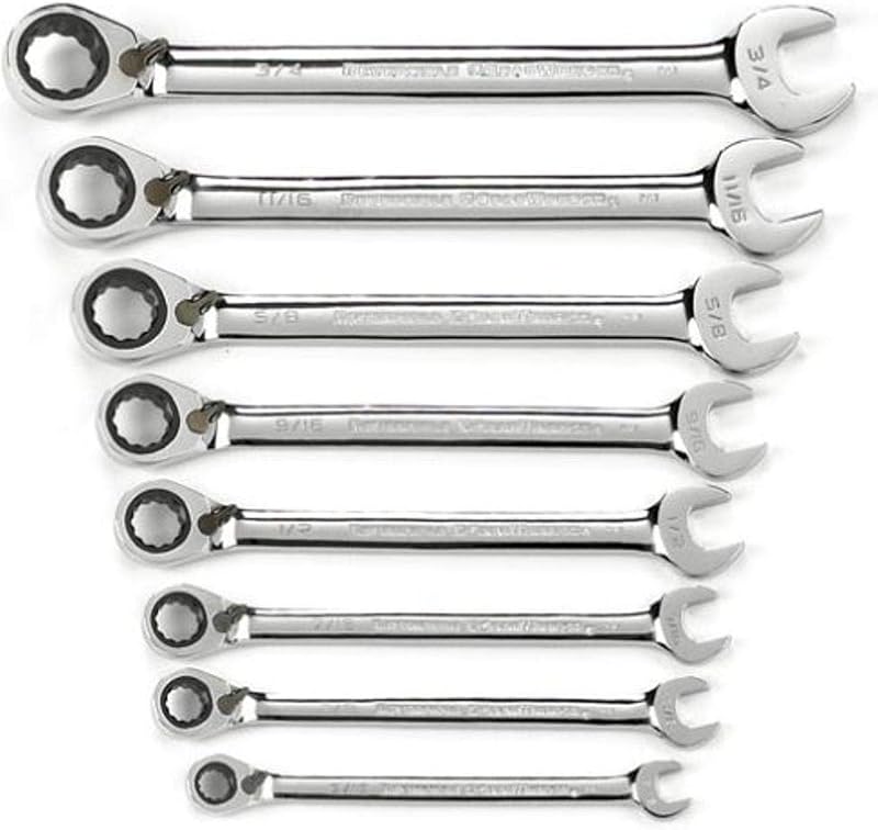 GEARWRENCH Juego de llaves SAE combinadas de trinquete reversible 72T de 8 piezas | 9533N