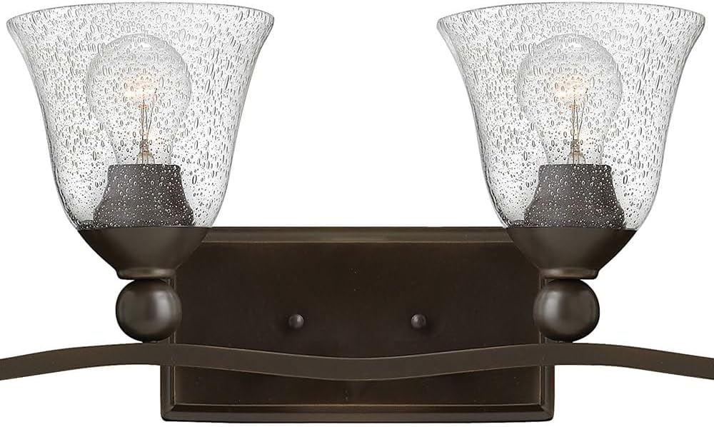 Hinkley Bolla Collection Transitional Four Light Bathroom Vanity Fixture, Olde Bronze with Clear Seedy Glass