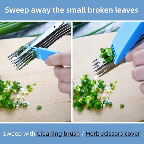 Miniatura 10 de Tijeras de hierbas de cocina de 5 cuchillas, tijeras de corte multiusos con 5 cuchillas de acero inoxidable, cubierta de seguridad y peine de