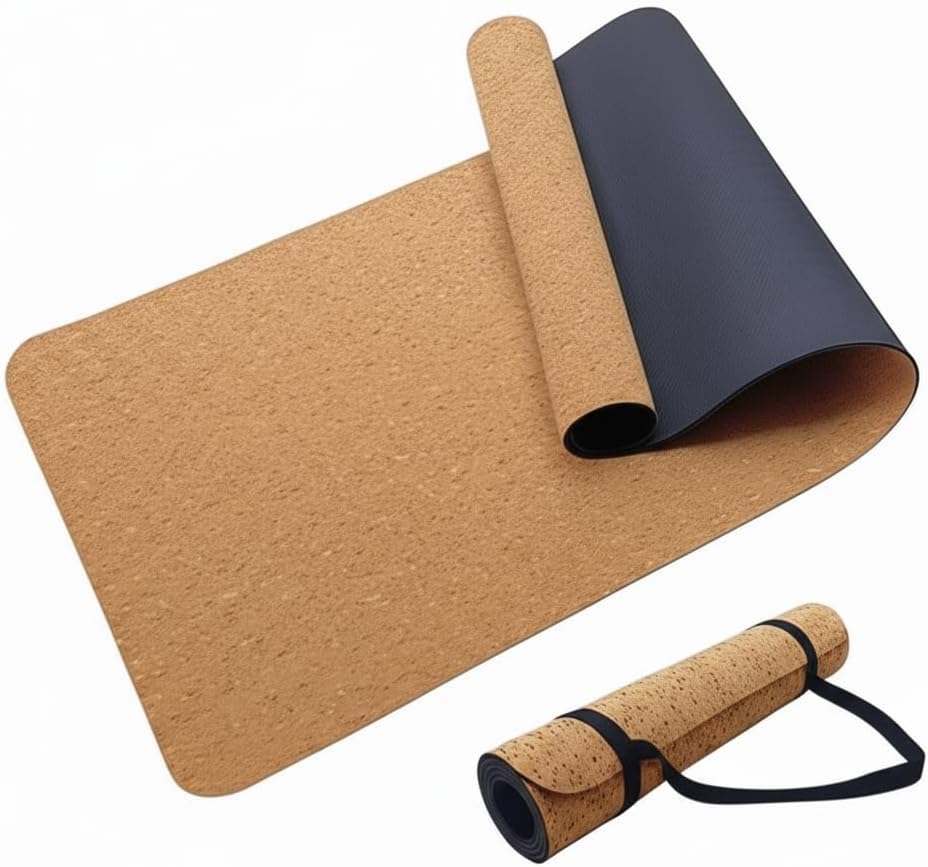 Cork Yoga Mat – Eco-Friendly & Non-Slip with TPE Backing – 183×61.5cm – For Yoga, Pilates & Fitness – Includes Free Carry Strap – Lightweight, Durable & Recycled Packaging (Blank)