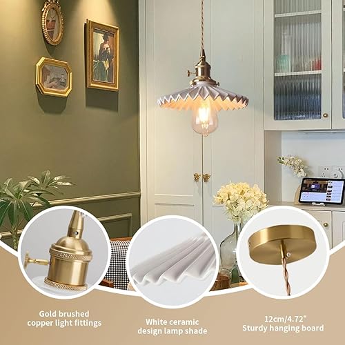 Miniatura 3 de Lámpara colgante de cerámica vintage moderna luces colgantes blancas luz colgante festoneada cerámica sombra oro latón luces colgantes cable